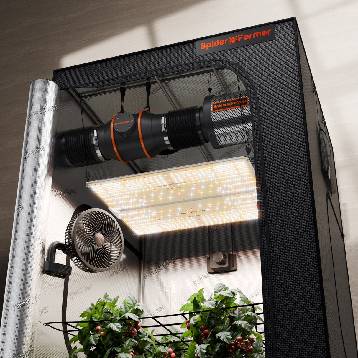 Spider Farmer 4’x4′X6.5′ Complete Grow Tent Kit丨SF4000 301H EVO Full Spectrum LED Grow Light丨6” Clip Fan丨6” Ventilation System with Speed Controller