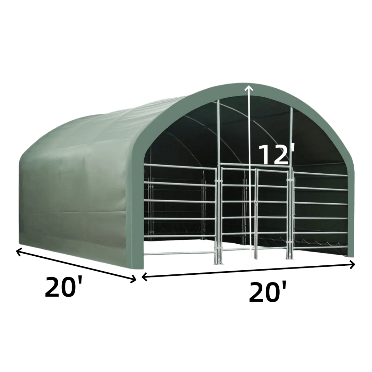 Chery Industrial 20’ x 20’ Livestock Corral Shelter with Front Door