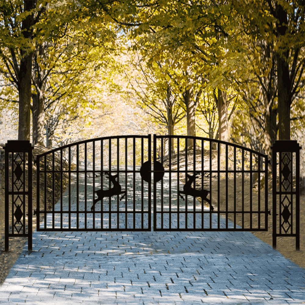 Chery Industrial 20x8 ft Dual Swing Driveway Gate with Ornamental Posts