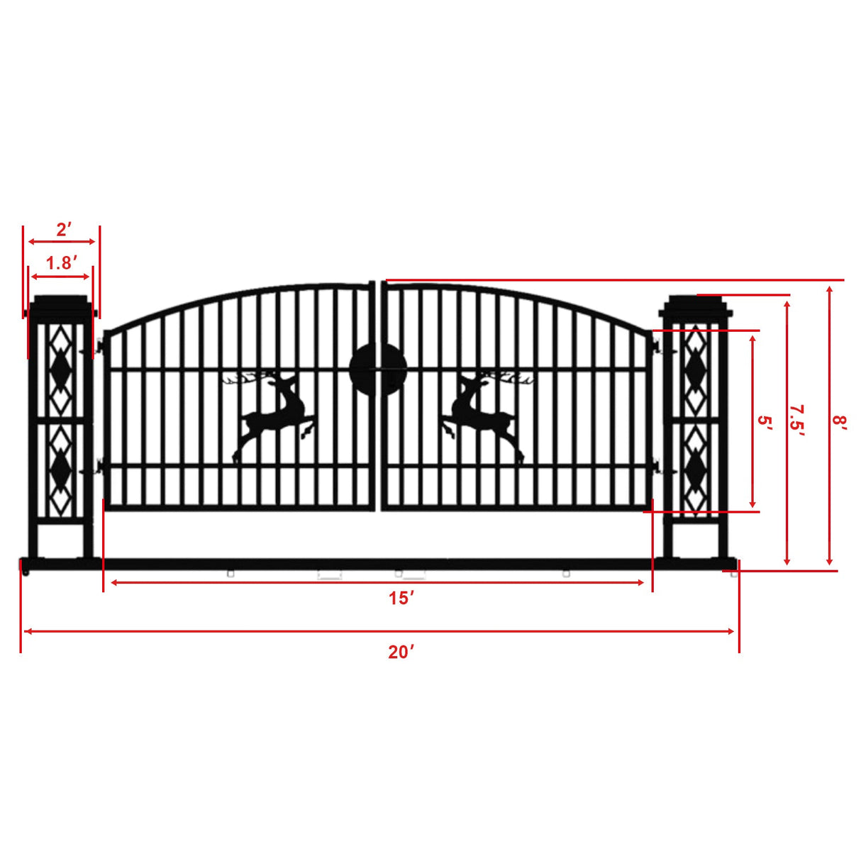 Chery Industrial 20ft Wrought Steel Garden Driveway Gate with Post