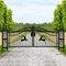 Chery Industrial 20x8 ft Dual Swing Driveway Gate with Ornamental Posts