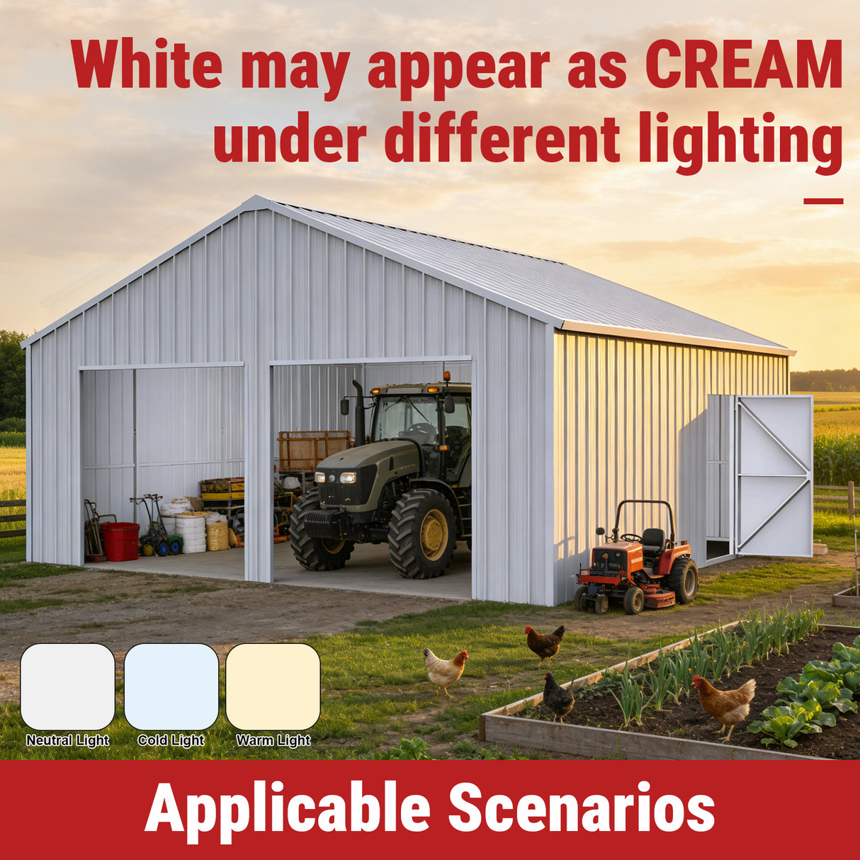 22FT × 23FT Double Garage Steel Barn Shed Cream K2223