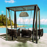 Skyline Design Horizon 8FT Pergola with Lamp, Dynasty Hanging Chairs & Aluminum Table
