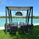 Skyline Design Horizon 8FT Pergola with Lamp, Dynasty Hanging Chairs & Aluminum Table