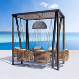 Skyline Design Horizon 8FT Pergola with Lamp, Dynasty Hanging Chairs & Aluminum Table