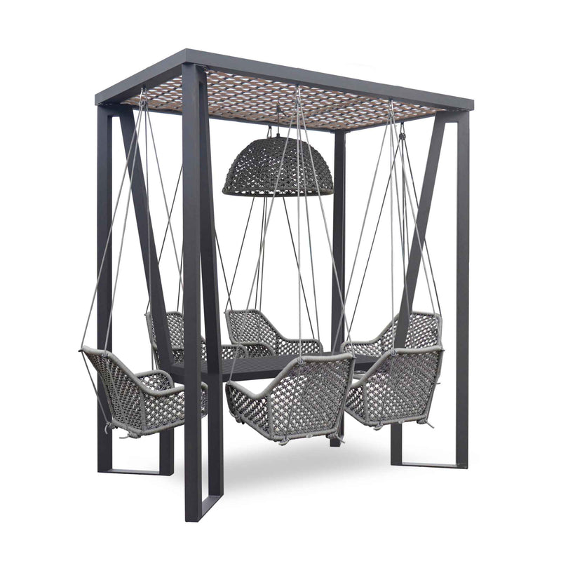 Skyline Design Horizon 8FT Pergola with Lamp, Moma Hanging Chairs & Aluminum Table