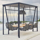 Skyline Design Horizon 10FT Pergola with Lamp, Moma Hanging Chairs & Teak Table