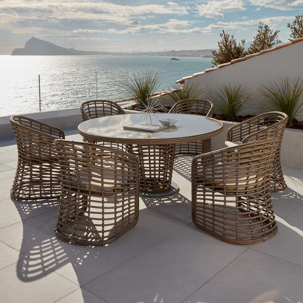 Skyline Design Ruby 7-Piece Dining Set with Round Table and Sunbrella Cushions