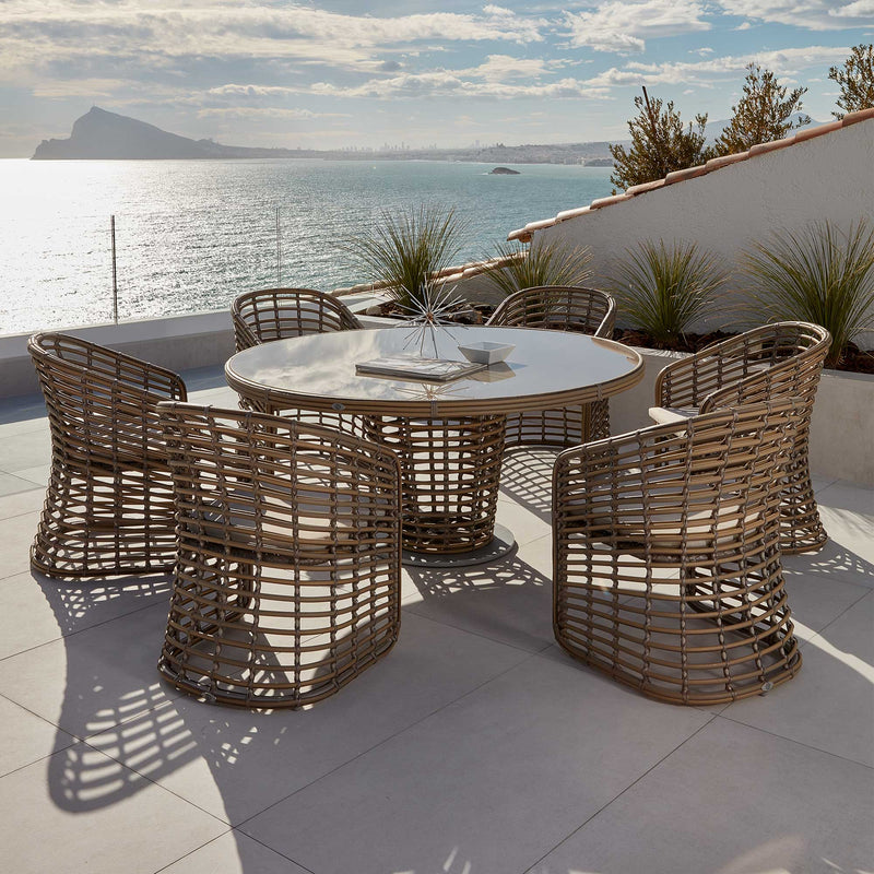 Skyline Design Ruby 7-Piece Dining Set with Round Table and Sunbrella Cushions
