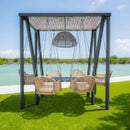 Skyline Design Horizon 8FT Pergola with Lamp, Calixto Hanging Chairs & Aluminum Table