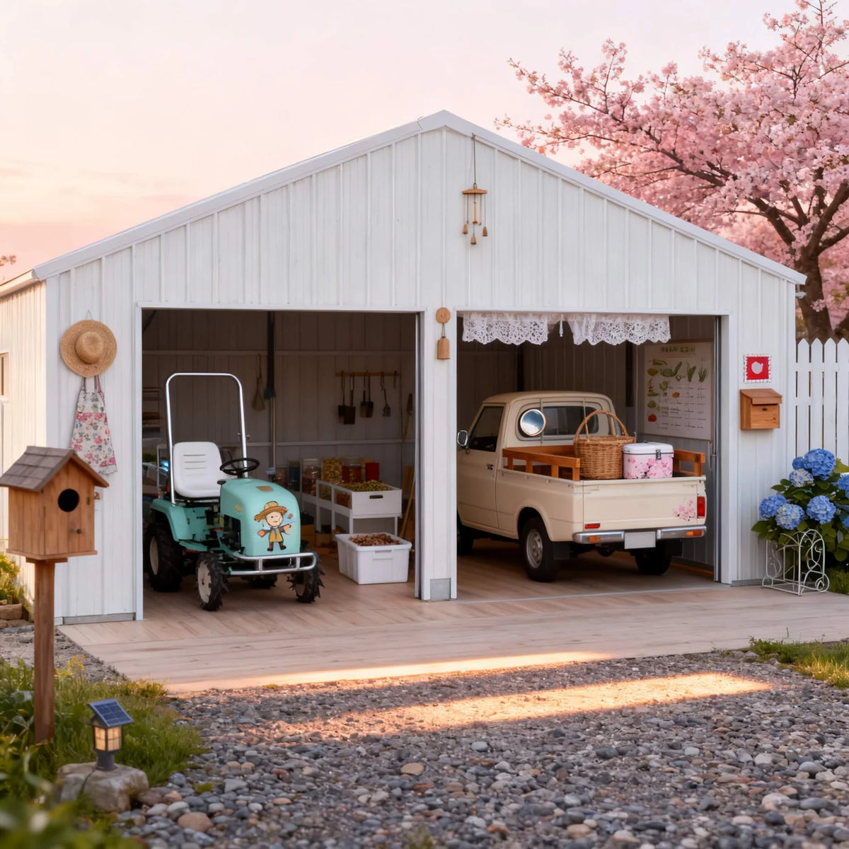 22FT × 23FT Double Garage Steel Barn Shed Cream K2223