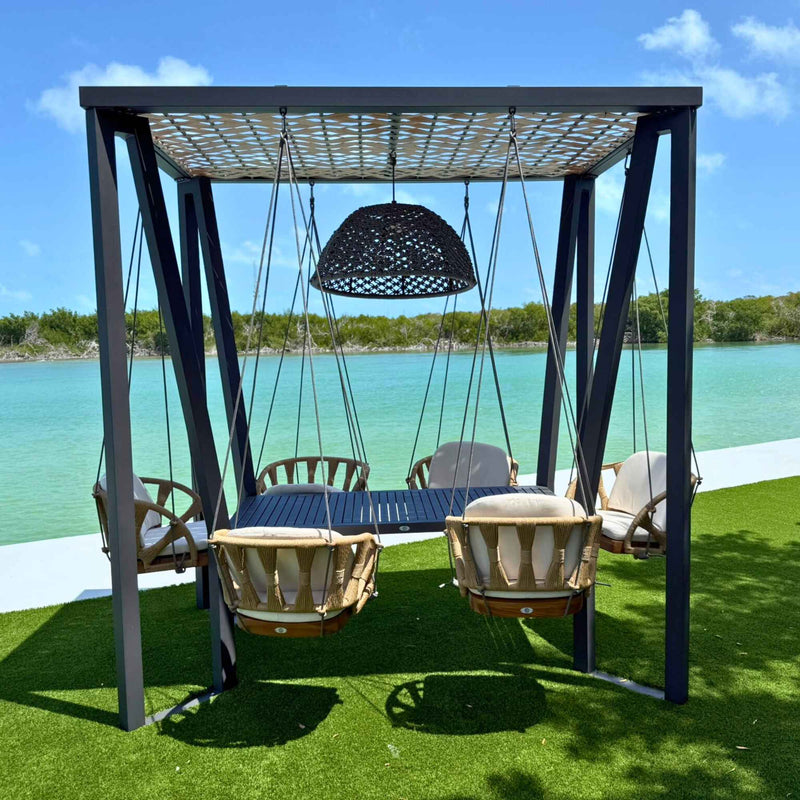 Skyline Design Horizon 8FT Pergola with Lamp, Krabi Hanging Chairs & Aluminum Table