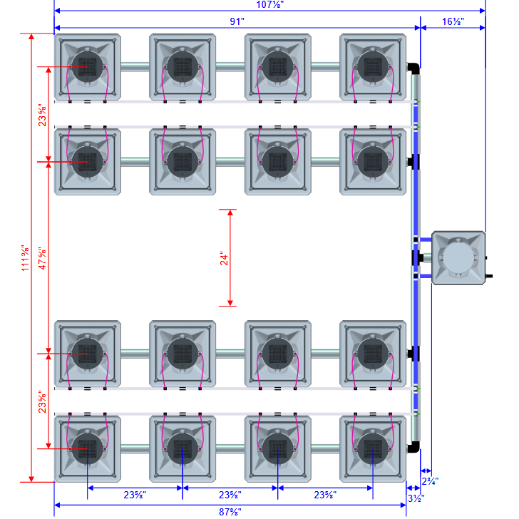 Alien Hydroponics AERO 16 Pot 4 Row Kit