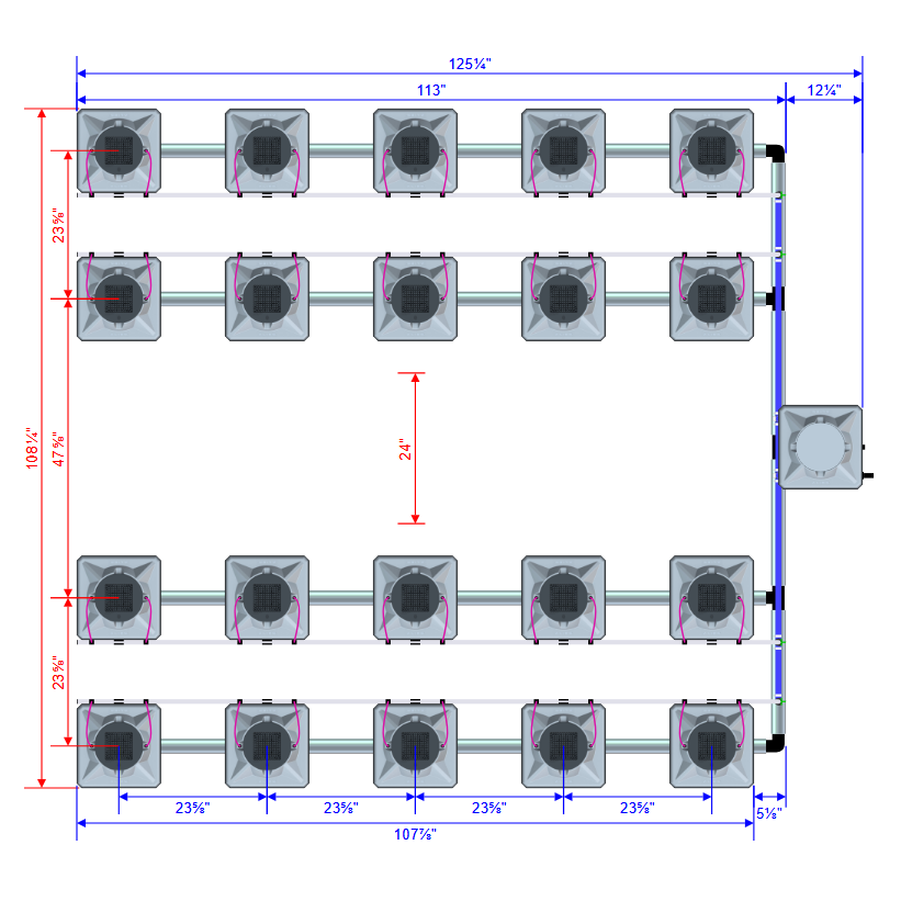 Alien Hydroponics AERO 20 Pot 4 Row Kit