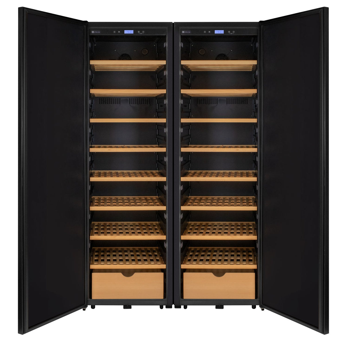 Allavino 76.5" Tall Side-by-Side Wine Vault with Solid Black Doors Dual Zone Wine Refrigerator