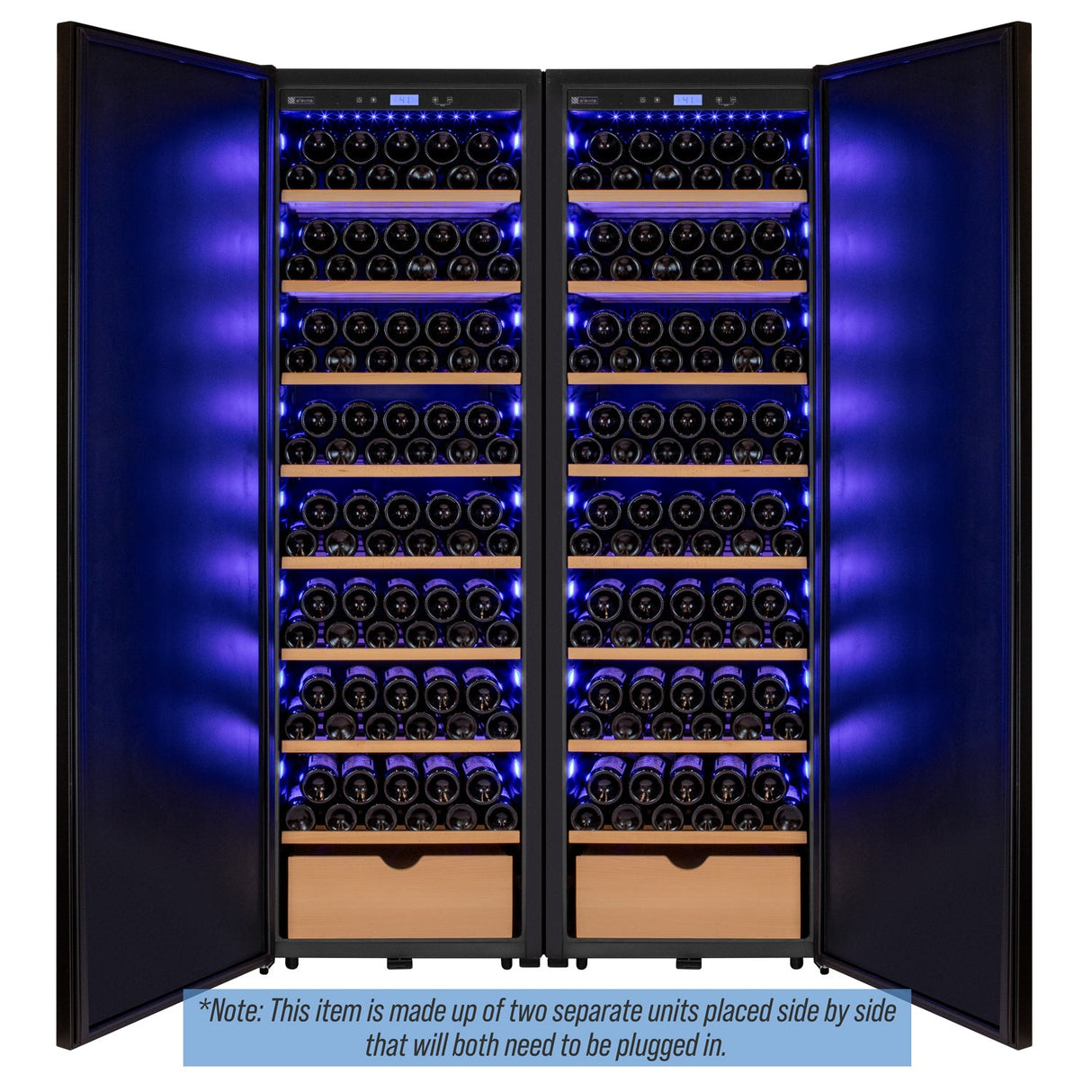 Allavino 76.5" Tall Side-by-Side Wine Vault with Solid Black Doors Dual Zone Wine Refrigerator