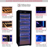 Allavino 496 Bottle Dual Zone Black Glass Side-by-Side Wine Refrigerator with Display Shelving