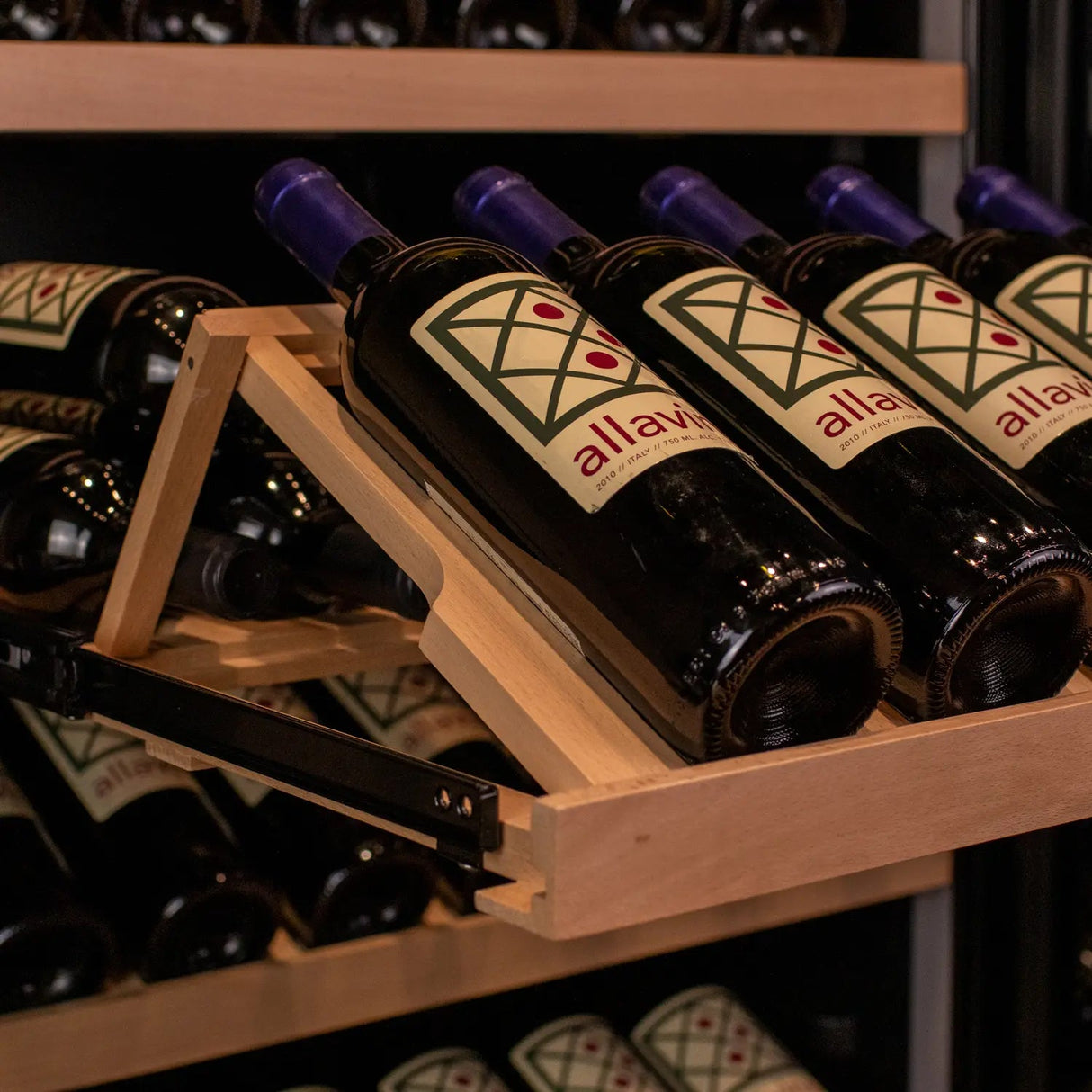Allavino 496 Bottle Dual Zone Black Glass Side-by-Side Wine Refrigerator with Display Shelving