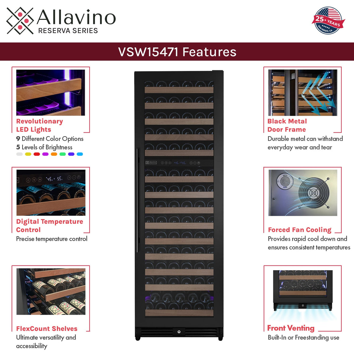 Allavino Reserva Series 308-Bottle 71″ Tall Four-Zone Black Metal Side-by-Side Wine Refrigerator BF 2X-VSW15471D-2B