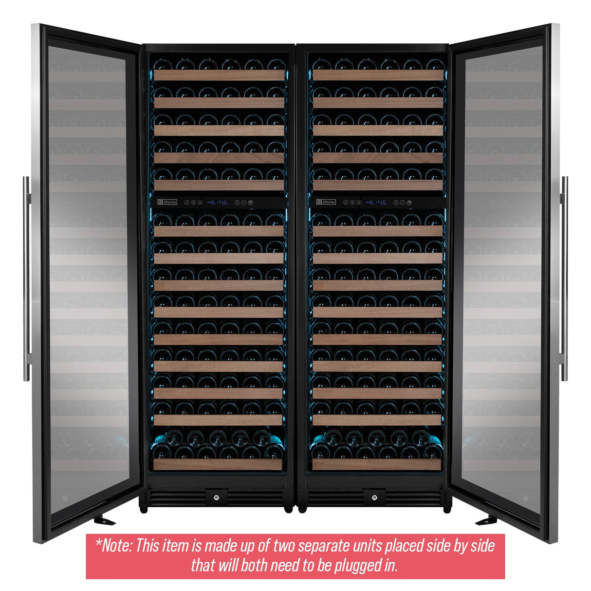 Allavino Reserva Series 308-Bottle 71″ Tall Four-Zone Stainless Steel Side-by-Side Wine Refrigerator 2X-VSW15471D-2S