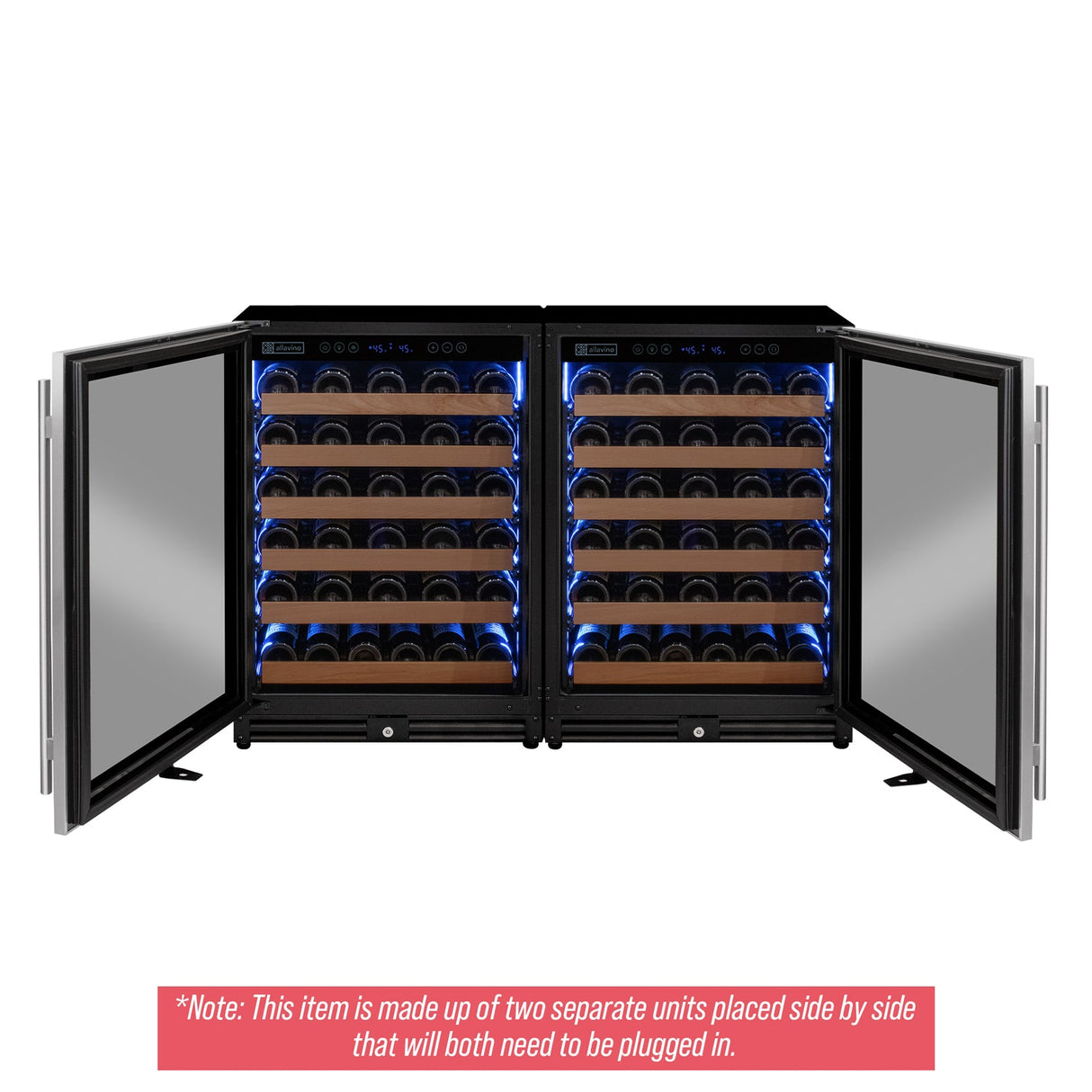 Allavino Reserva Series 102‑Bottle Dual Zone Built‑In Luxury Wine Refrigerator with Stainless Steel Doors Side‑by‑Side BF 2X‑VSW5134S‑1S