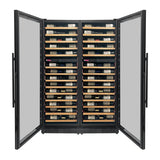 Allavino Reserva Series 134 Bottle 71" Tall Four Zone Black Side-by-Side Shallow Wine Refrigerator with Wood Front Shelves