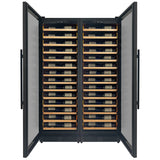 Allavino Reserva Series 134 Bottle 71" Tall Dual Zone Black Side-by-Side Shallow Wine Refrigerator with Wood Front Shelves