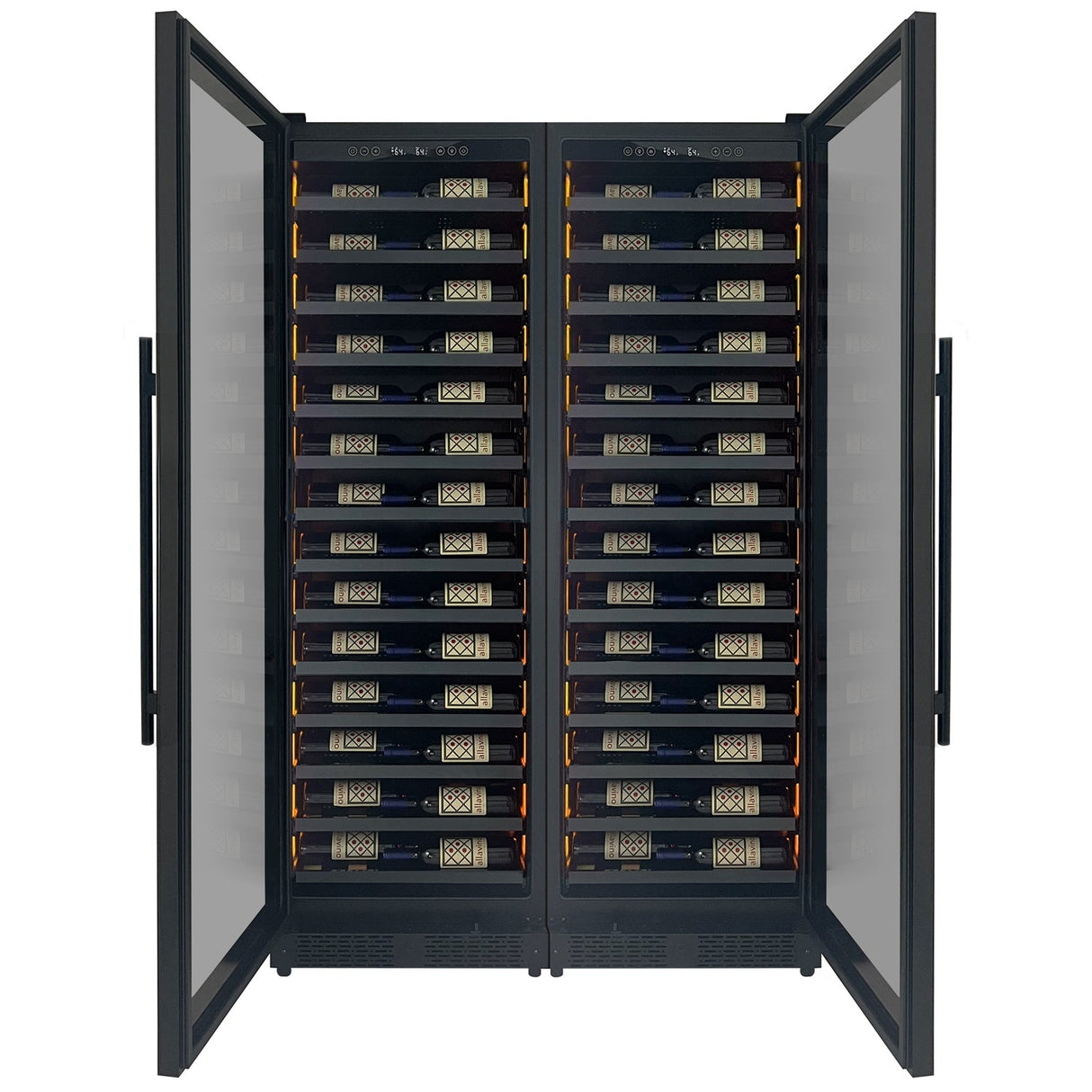 Allavino Reserva Series 134 Bottle 71" Tall Dual Zone Black Side-by-Side Shallow Wine Refrigerator Console