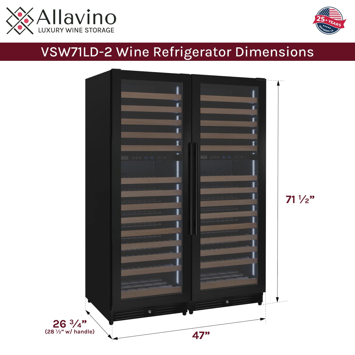 Allavino Reserva Series 344″ Four Zone Built‑In Side‑by‑Side Black Metal Wine Refrigerator