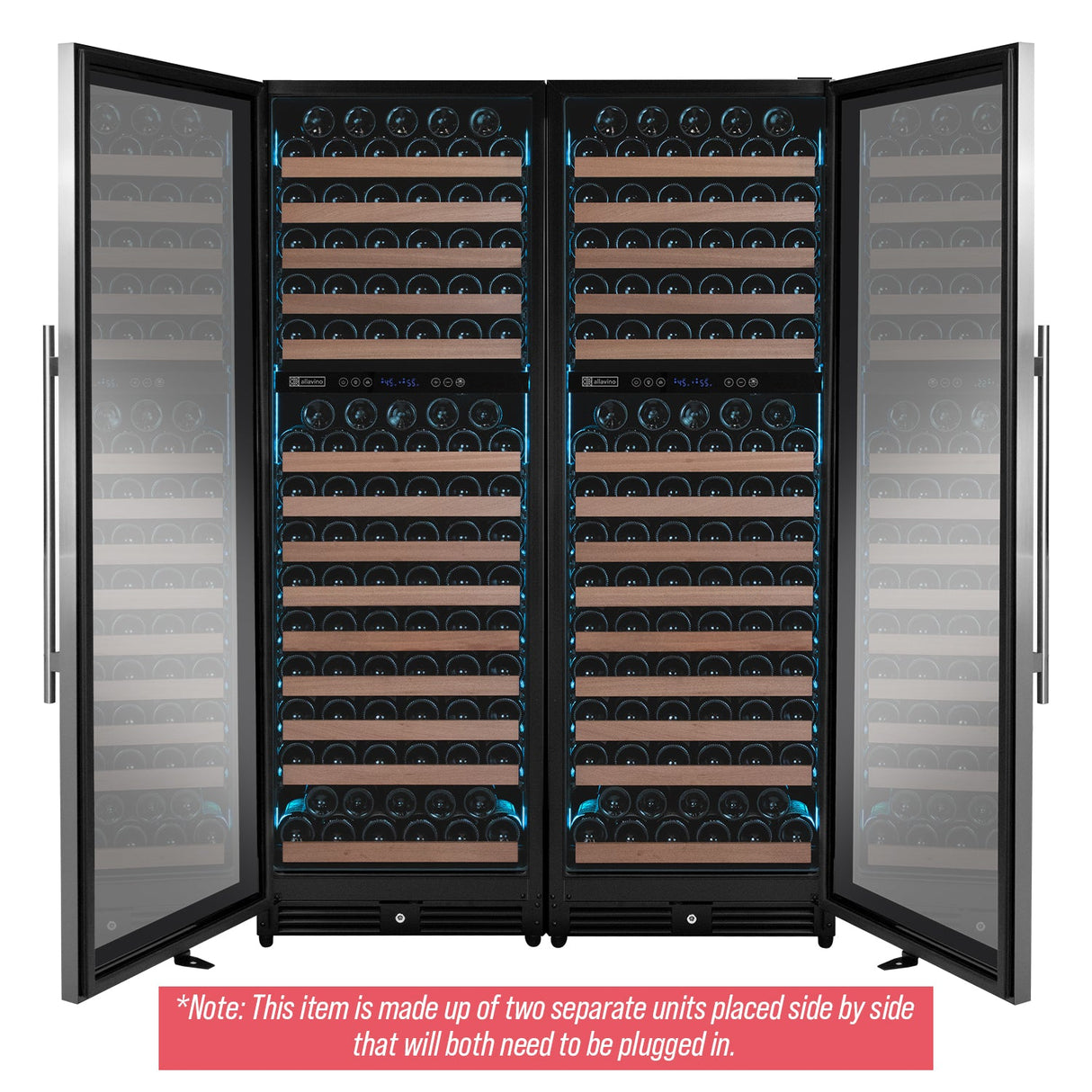 Allavino Reserva Series 344-Bottle 71″ Tall Four Zone Built-In Side-by-Side Wine Refrigerator with Stainless Steel Doors