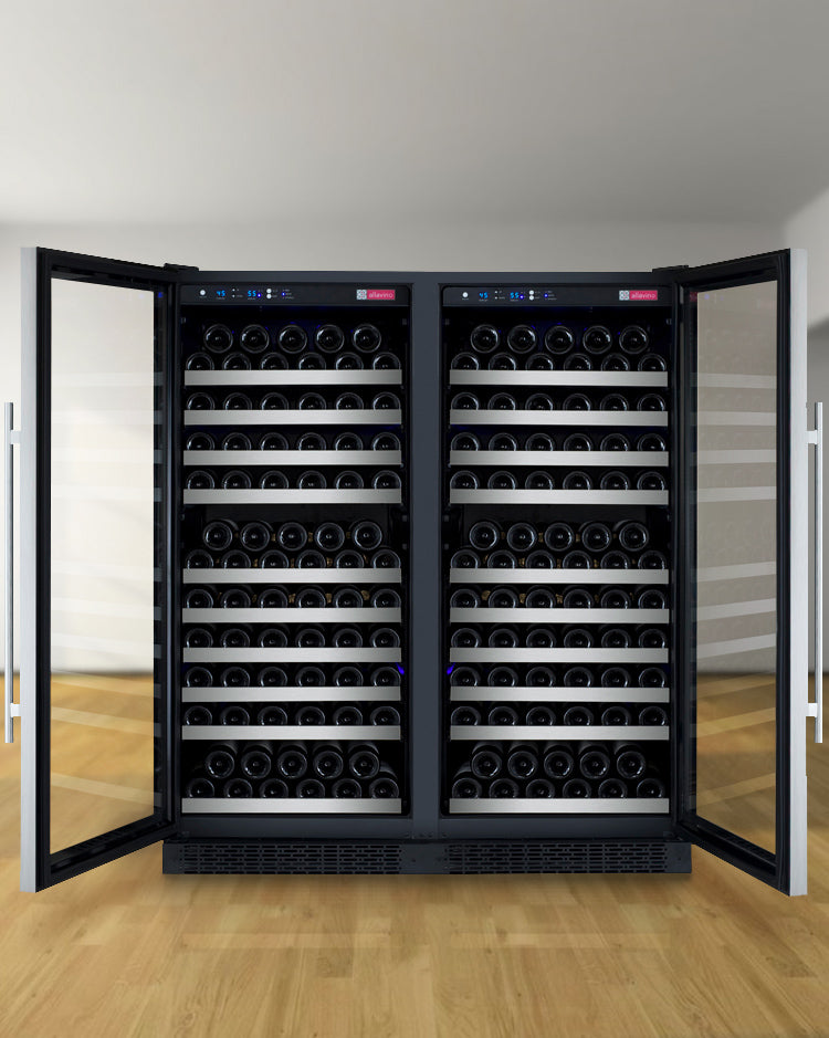 Allavino 47" Wide FlexCount II Tru‑Vino 256 Bottle Dual Zone Stainless Steel Side‑by‑Side Wine Refrigerator BF 2X‑VSWR128‑1S20