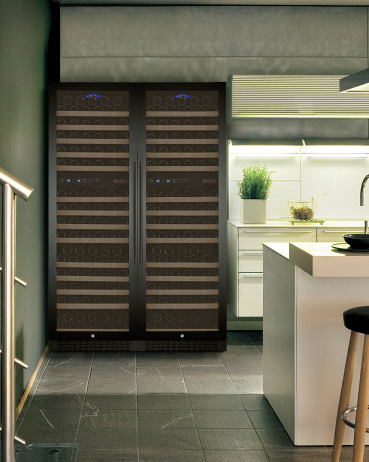 Allavino 47" Wide FlexCount II Tru‑Vino 344 Bottle Four‑Zone Black Side‑by‑Side Wine Refrigerator BF 2X‑VSWR172‑2B20