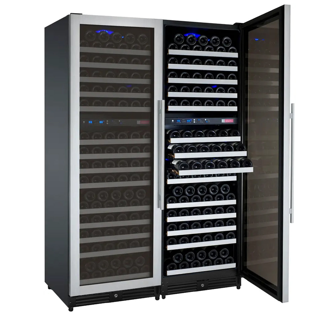 Allavino 47" Wide FlexCount II Tru‑Vino 344 Bottle Four‑Zone Stainless Steel Side‑by‑Side Wine Refrigerator BF 2X‑VSWR172‑2S20