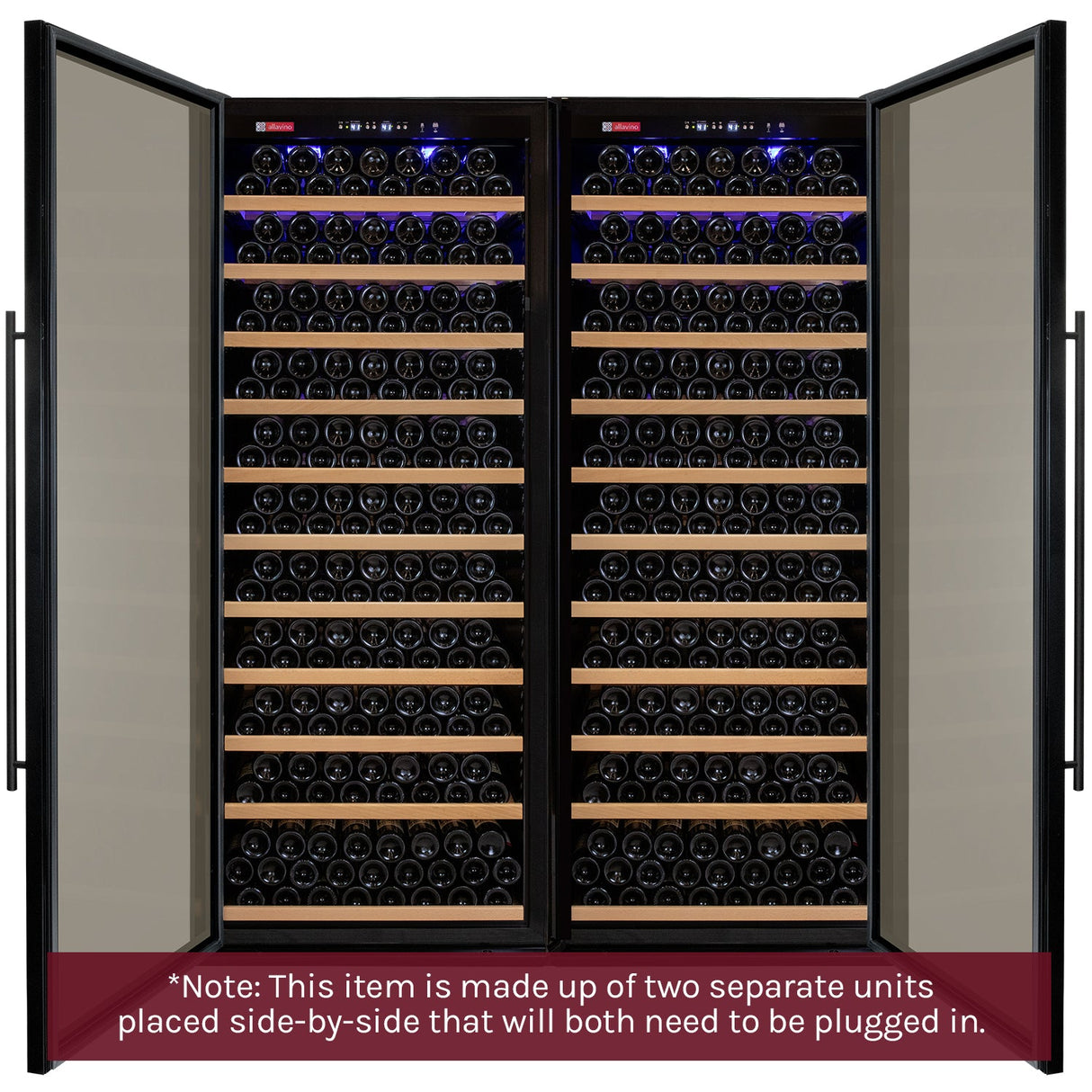 Allavino 63" Wide Vite II Tru-Vino 554 Bottle Dual Zone Black Side-by-Side Wine Refrigerator