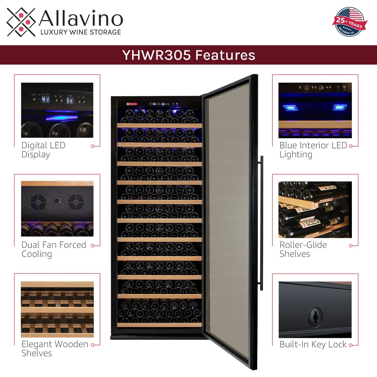 Allavino 63" Wide Vite II Tru-Vino 554 Bottle Dual Zone Black Side-by-Side Wine Refrigerator