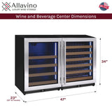 47" Wide Reserva Series 51 Bottle/124 Can Stainless Steel Side-by-Side Two Zone Wine Refrigerator/Beverage Center