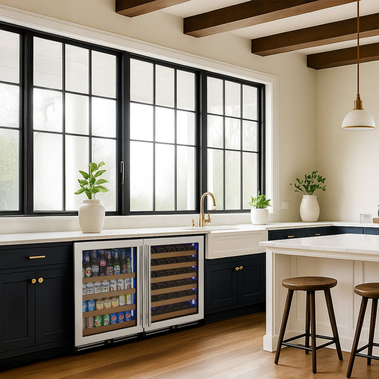 47" Wide Reserva Series 51 Bottle/124 Can Stainless Steel Side-by-Side Two Zone Wine Refrigerator/Beverage Center
