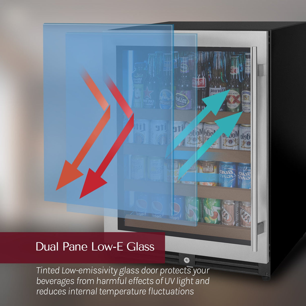 47" Wide Reserva Series 51 Bottle/124 Can Stainless Steel Side-by-Side Two Zone Wine Refrigerator/Beverage Center