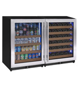 47" Wide Reserva Series 51 Bottle/124 Can Stainless Steel Side-by-Side Two Zone Wine Refrigerator/Beverage Center