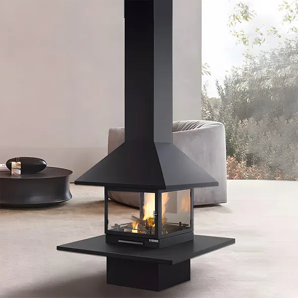 HearthArtSinn Ash 3 Square Floor-Standing Wood-Burning Fireplace with Countertop