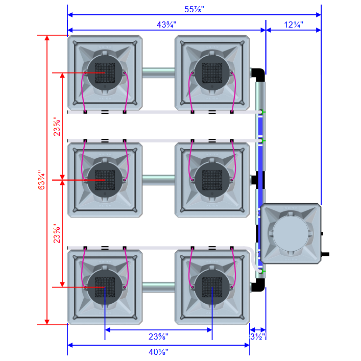 Alien Hydroponics AERO 6 Pot 3 Row Kit