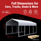 11FT × 20FT Metal Carport Reinforced Steel Roof Shelter for Outdoor Parking