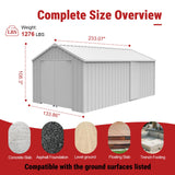 12FT × 20FT Single Garage Metal Shed Double Door Outdoor Storage Unit