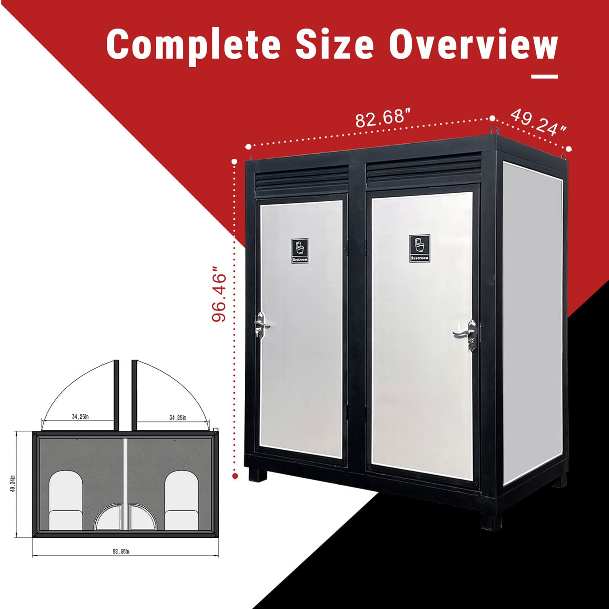 Two‑Person Portable Toilet Cabin Outdoor Restroom with Light, Sink & Vent Fan