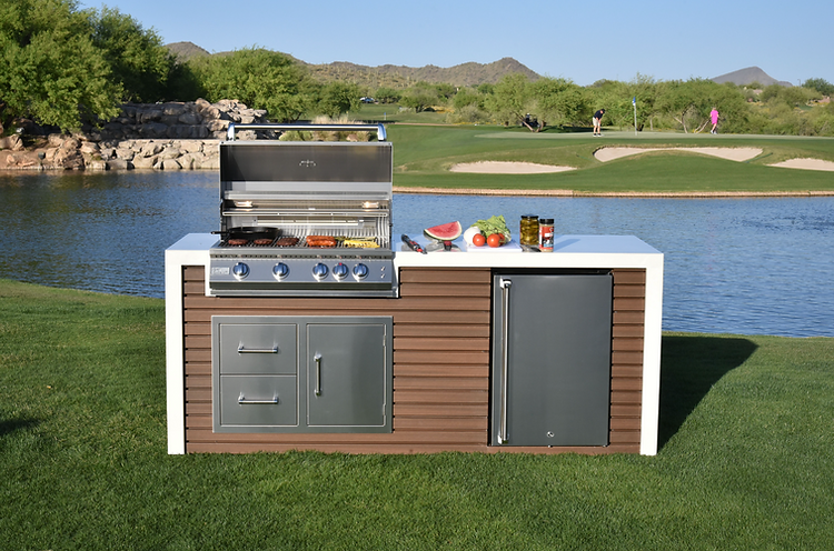 Kokomo Grills Professional Shiplap Built In Outdoor Kitchen with Waterfall Edge