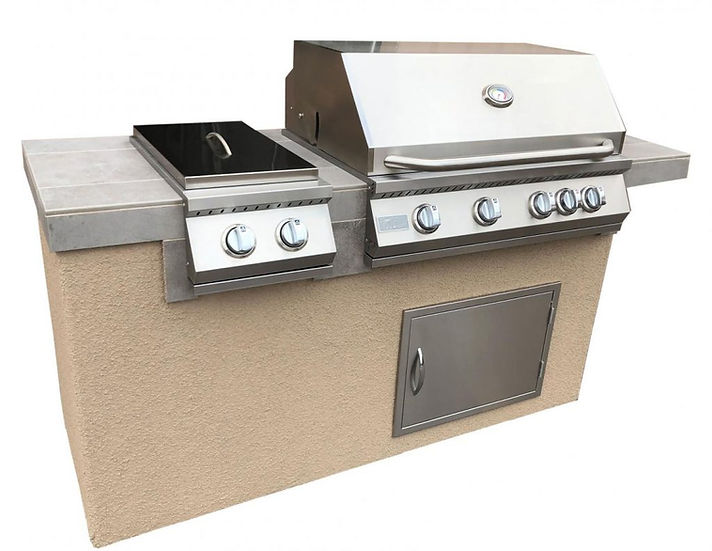 KoKoMo Grills Antigua 6' BBQ Island Built In BBQ Grill Side Burner and Bar on one Side
