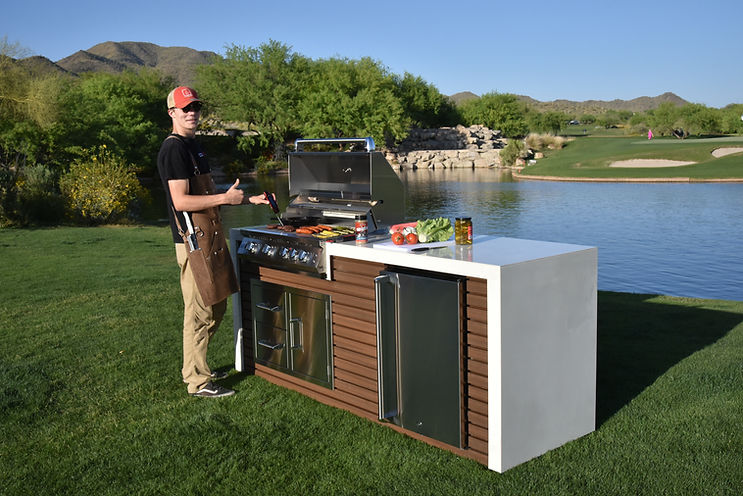 Kokomo Grills Professional Shiplap Built In Outdoor Kitchen with Waterfall Edge