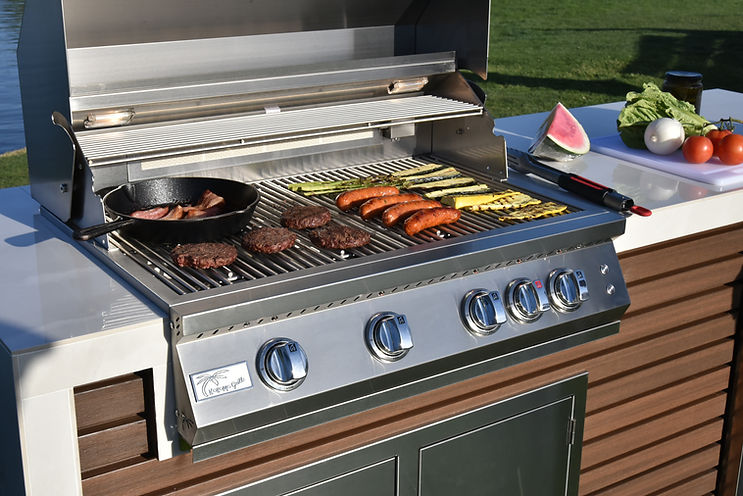 Kokomo Grills Professional Shiplap Built In Outdoor Kitchen with Waterfall Edge