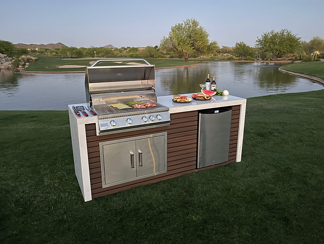 Kokomo Grills Classic Shiplap Built In Outdoor Kitchen with Waterfall Edge