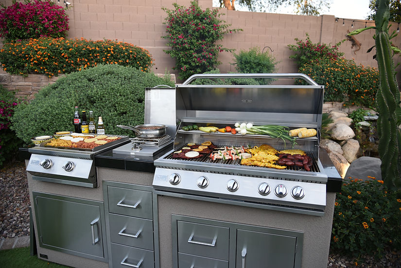 KoKoMo Grills Teppanyaki, Griddle, Built in BBQ Grill with Side Burner, Storage Drawers 7'6"